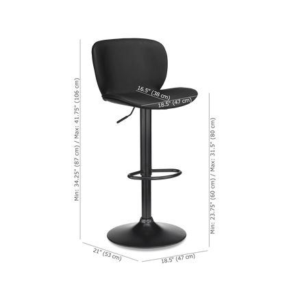 Black Textured Faux Leather & Metal Adjustable Bar Stool