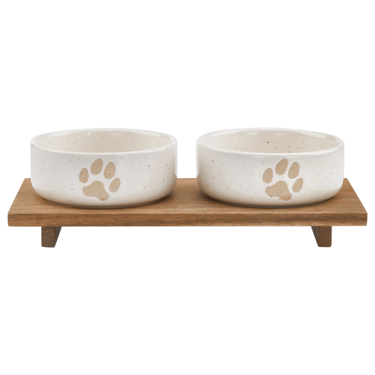 Set of 2 Pet Paw Ceramic Bowls