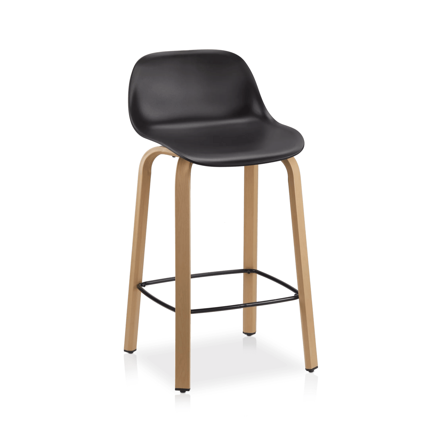 Black Plastic and Wood Metal Veneer Counter Stool