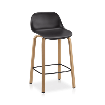 Black Plastic and Wood Metal Veneer Counter Stool