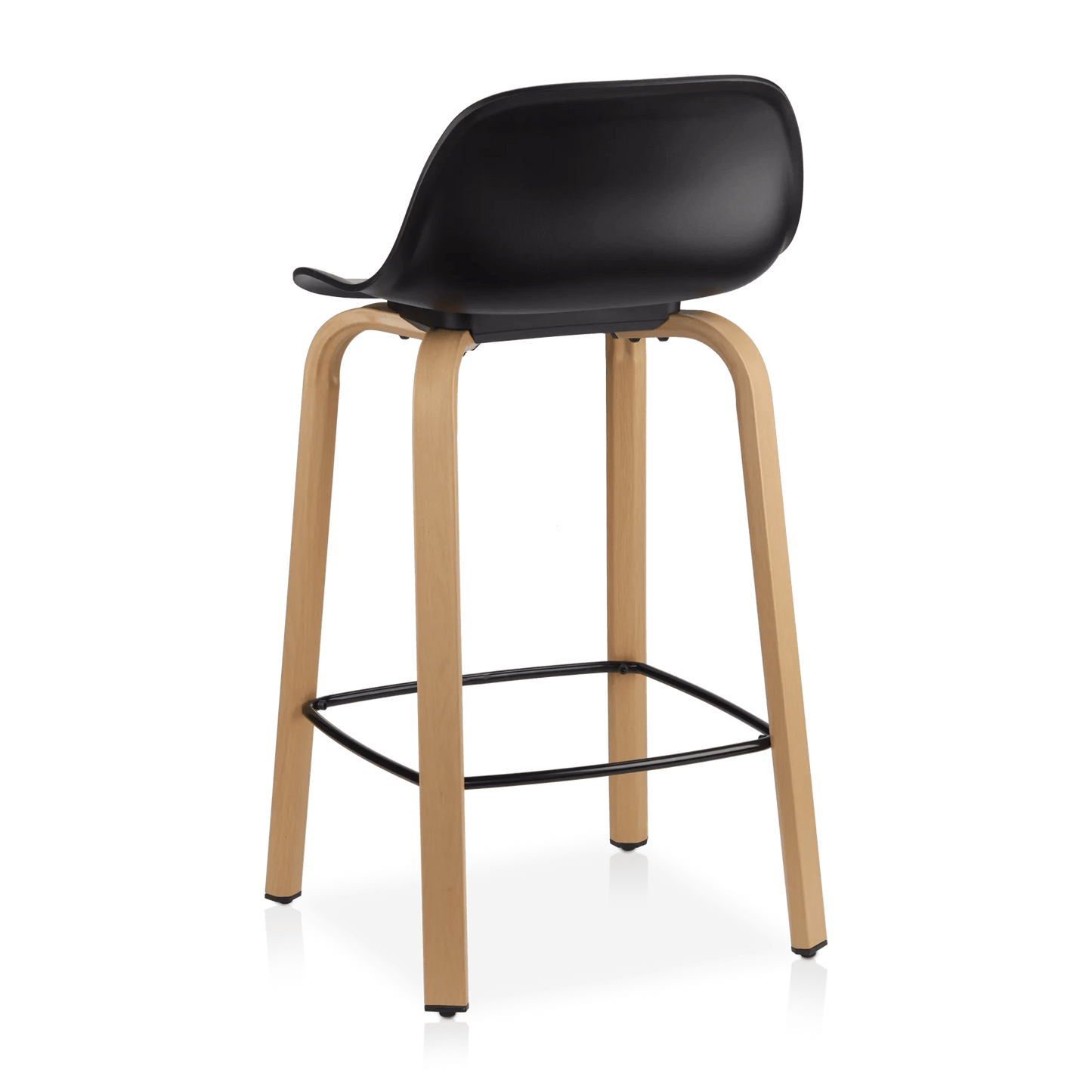 Black Plastic and Wood Metal Veneer Counter Stool