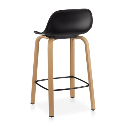 Black Plastic and Wood Metal Veneer Counter Stool