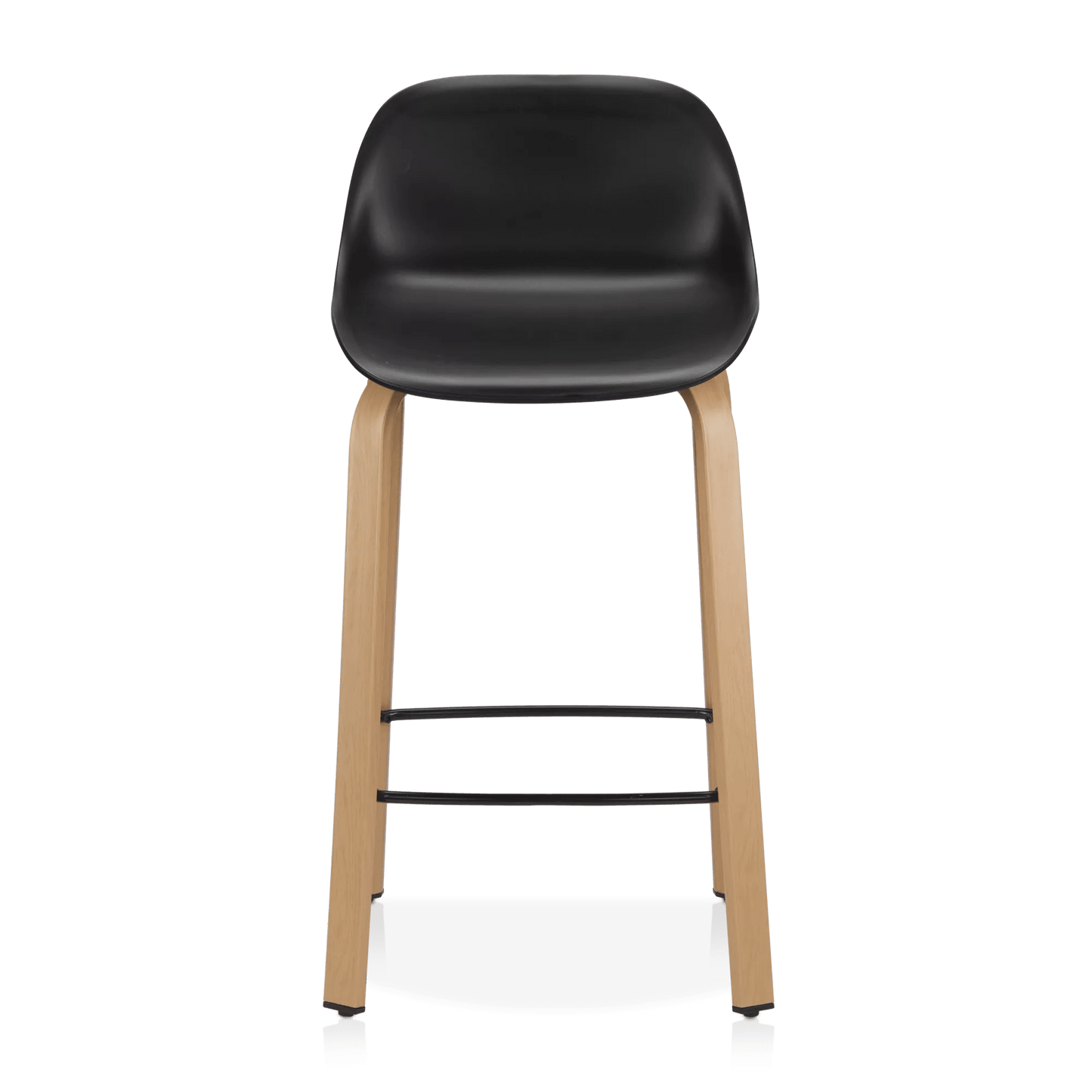 Black Plastic and Wood Metal Veneer Counter Stool
