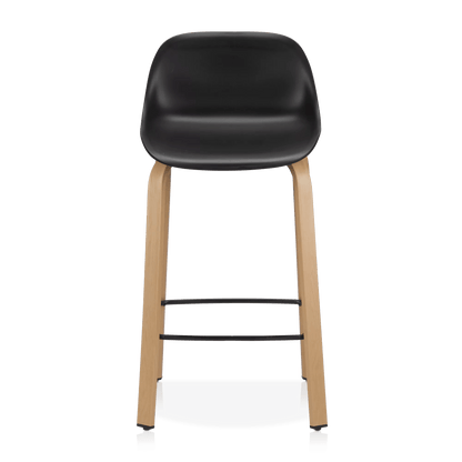 Black Plastic and Wood Metal Veneer Counter Stool