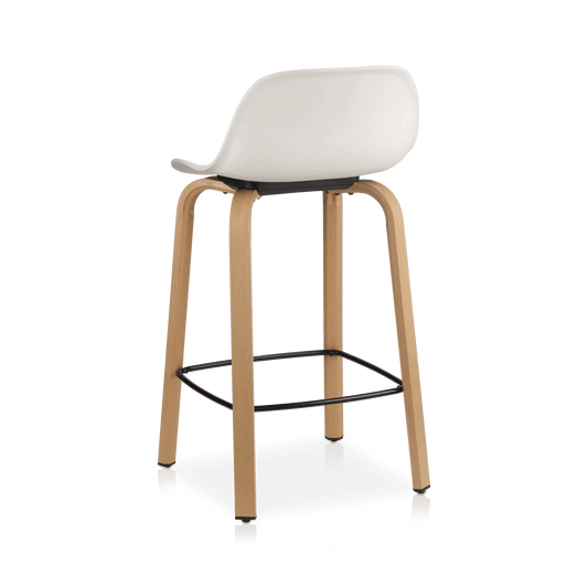 White Plastic and Wood Metal Veneer Counter Stool