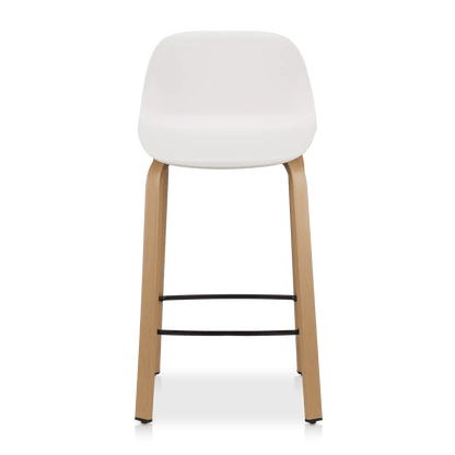 White Plastic and Wood Metal Veneer Counter Stool