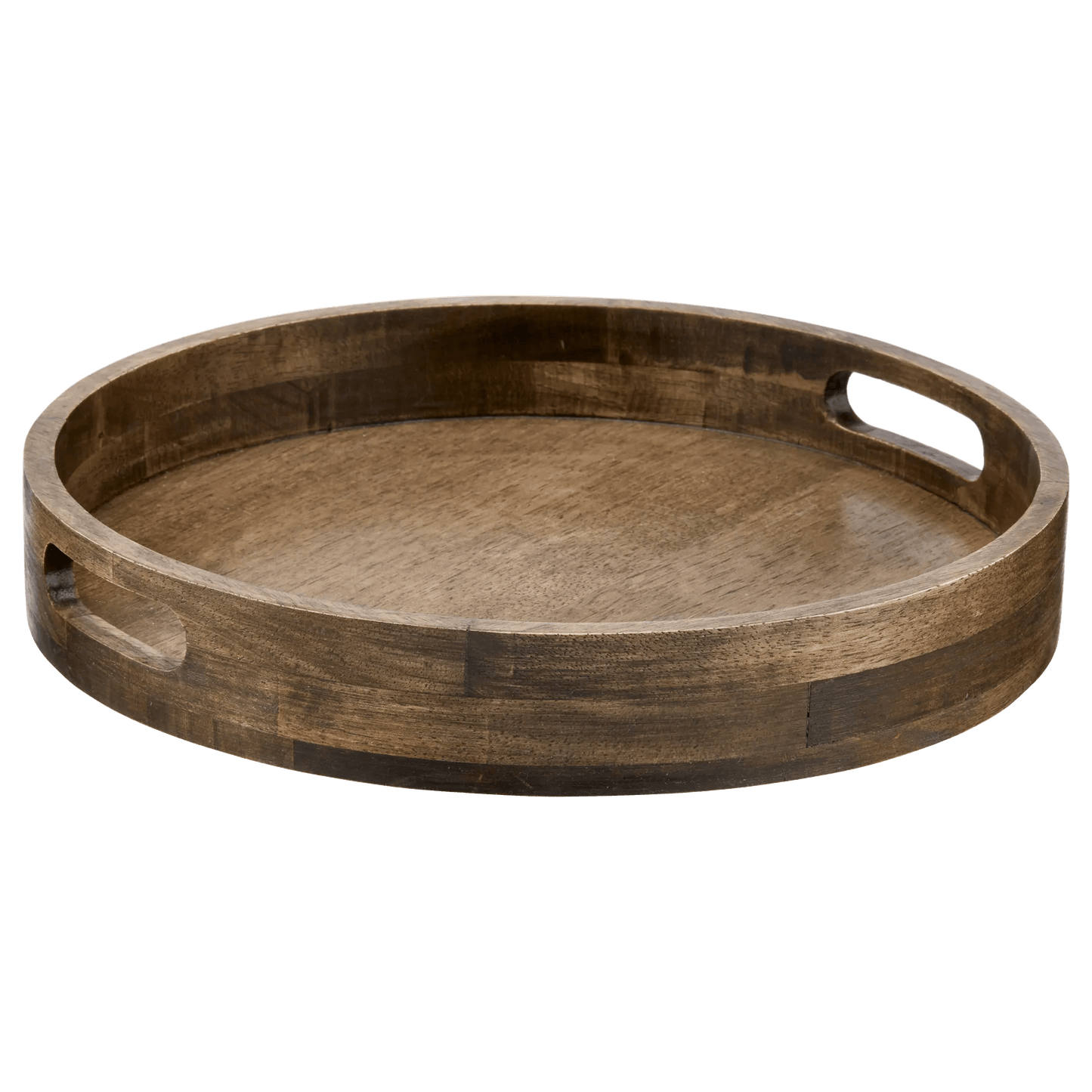 Round Dark Wood Tray