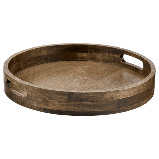 Round Dark Wood Tray