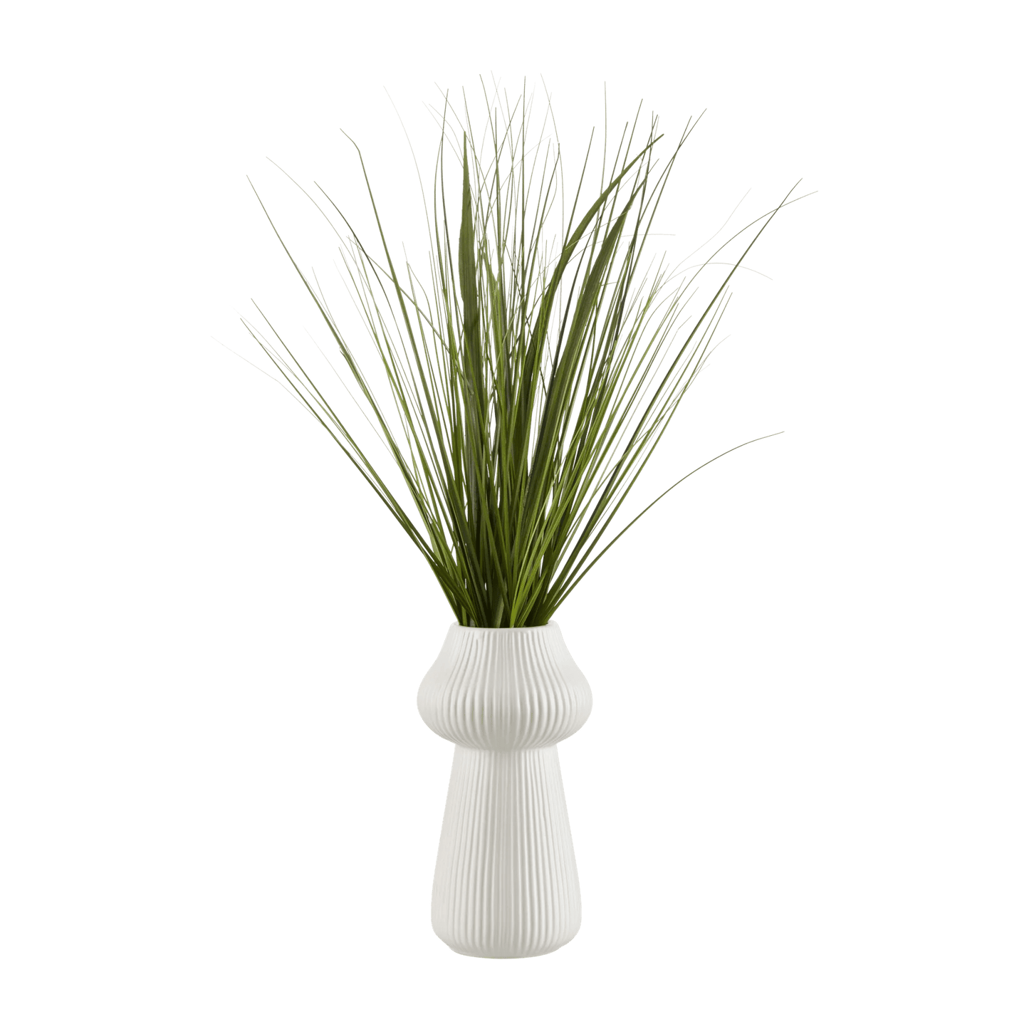 Artificial Grass in Ribbed Ceramic Vase