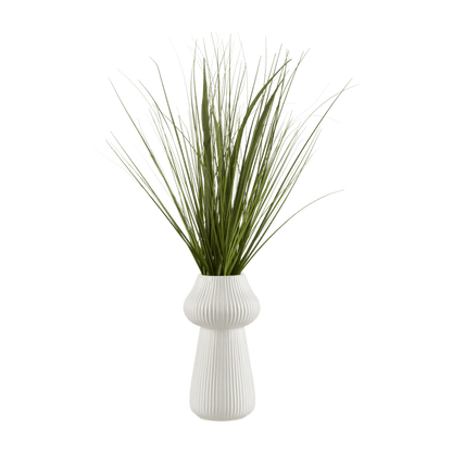 Artificial Grass in Ribbed Ceramic Vase