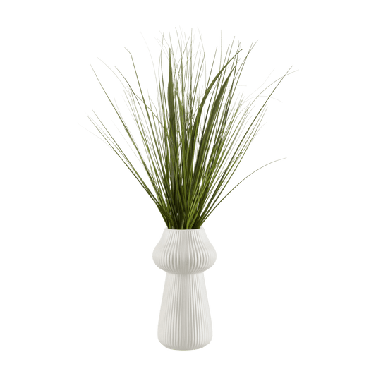 Artificial Grass in Ribbed Ceramic Vase