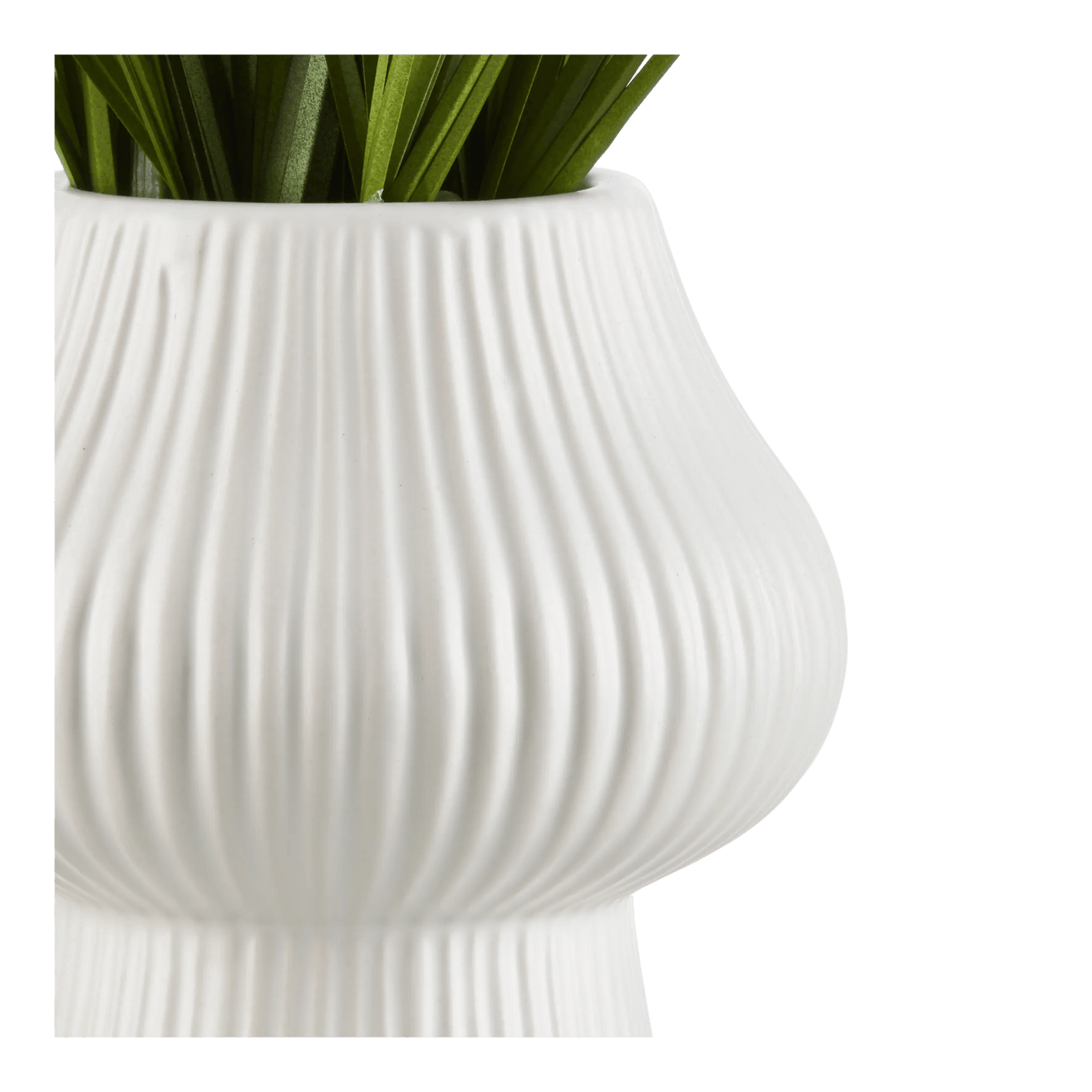 Artificial Grass in Ribbed Ceramic Vase