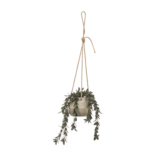 Artificial Leaves in Hanging Textured Pot