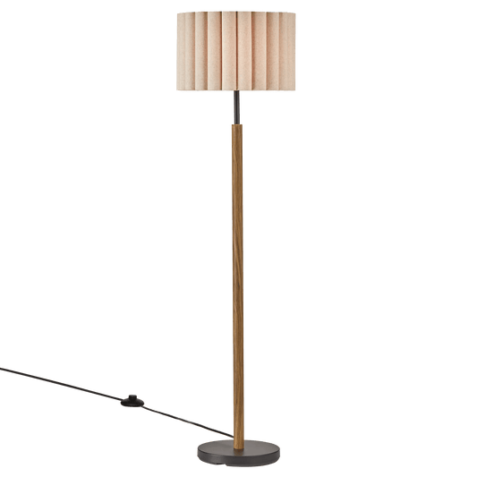 Wooden Floor Lamp with Pleated Shade
