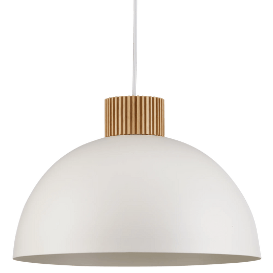 Modern white ceiling light with wooden detail
