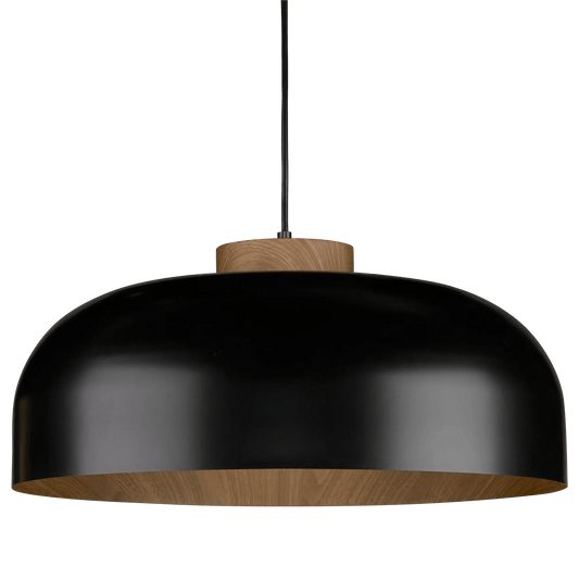 Black Metal Pendant Light with Wood Accent