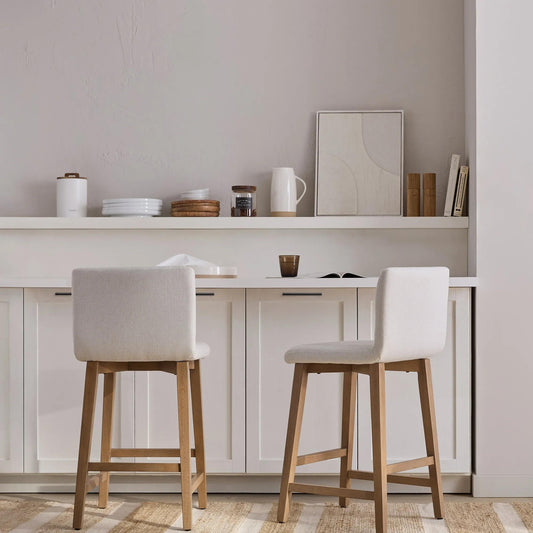 Fabric and Natural Wood Bar Stool