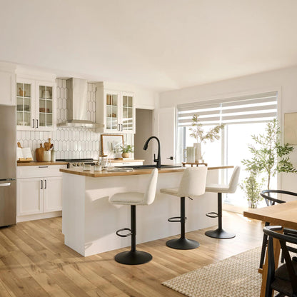 Oatmeal Fabric and Metal Adjustable Bar Stool