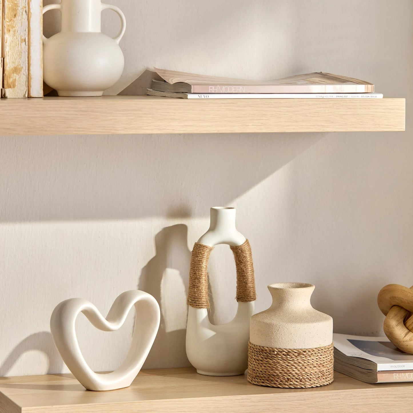 Speckled Ceramic and Rattan Vase