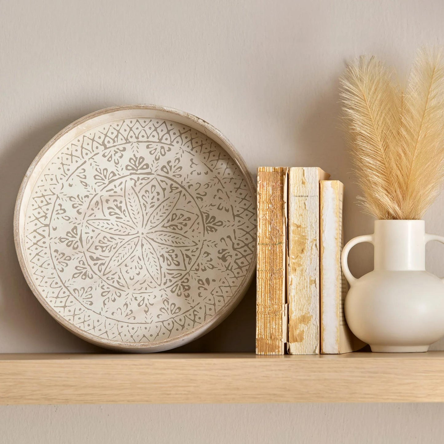 Round Patterned Wood Tray