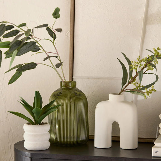 Green Ribbed Glass Table Vase