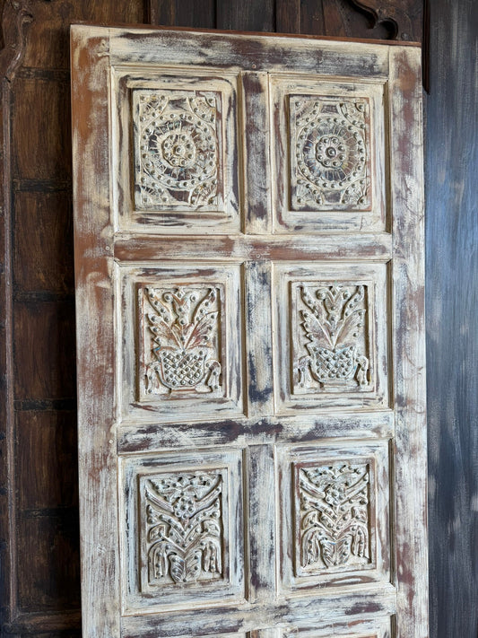 Vintage Carved Door Brass Studs Sand-washed Barn Door 80x36