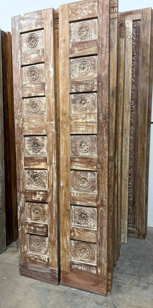 Vintage Carved Closet Doors Brown Floral Reclaimed Wood Double Door 80x28