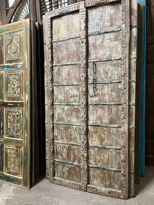 Antique Carved Door Teak Wood Rustic Farmhouse Garden Door 84