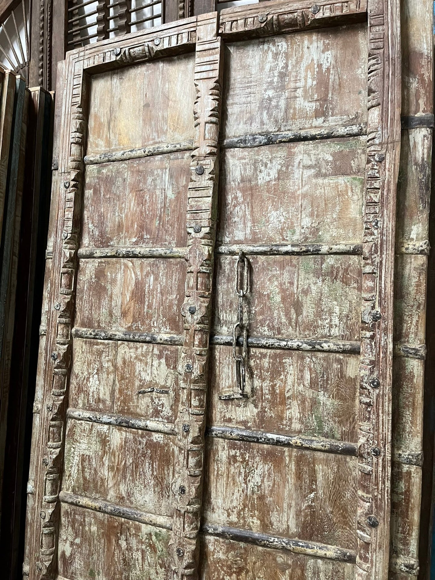 Antique Carved Door Teak Wood Rustic Farmhouse Garden Door 84
