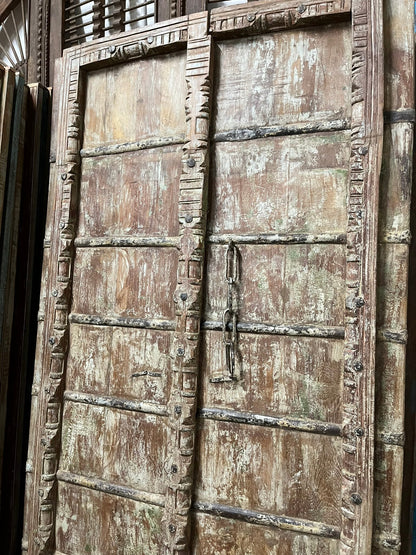 Antique Carved Door Teak Wood Rustic Farmhouse Garden Door 84