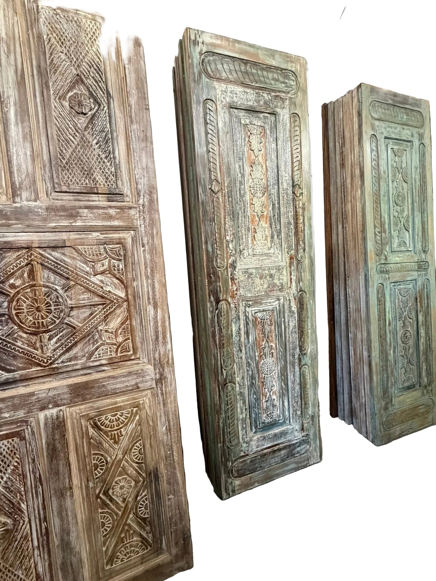 Vintage Carved Solid Wood Door – Single Rustic Sliding Barn Door Panel 96x30