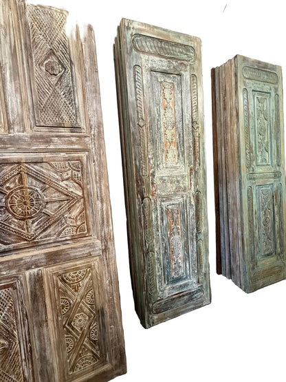 Vintage Carved Solid Wood Door – Single Rustic Sliding Barn Door Panel 96x30