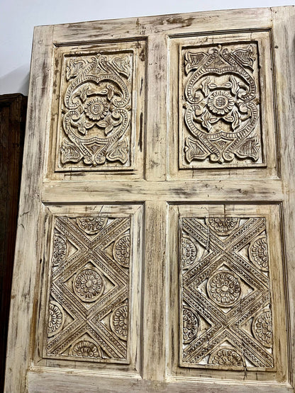 Vintage Carved Barn Door – Whitewash Rustic Reclaimed Farmhouse Door 96x48
