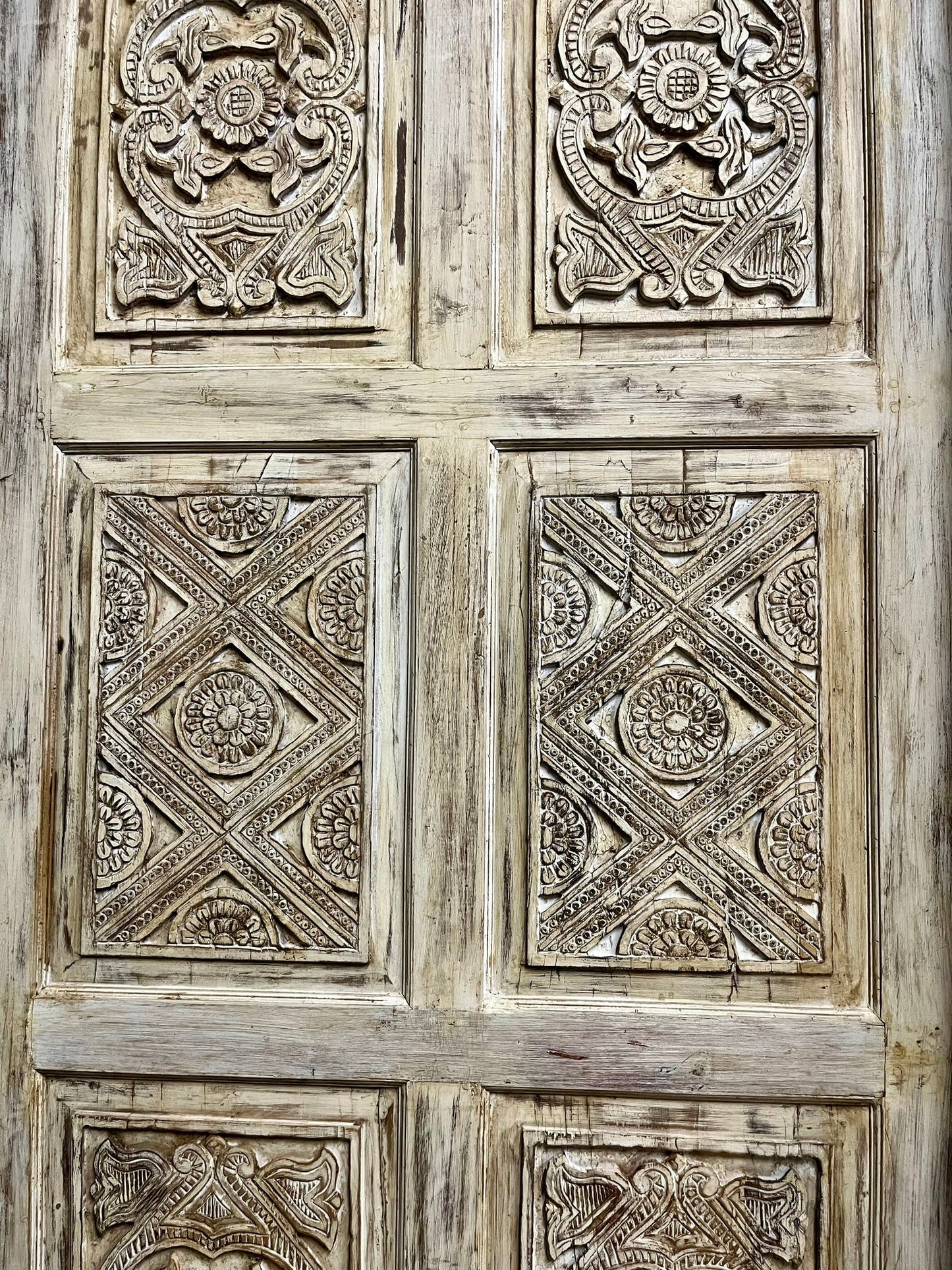 Vintage Carved Barn Door – Whitewash Rustic Reclaimed Farmhouse Door 96x48