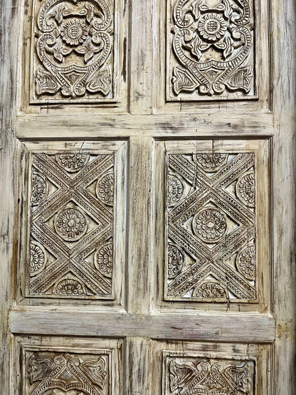 Vintage Carved Barn Door – Whitewash Rustic Reclaimed Farmhouse Door 96x48