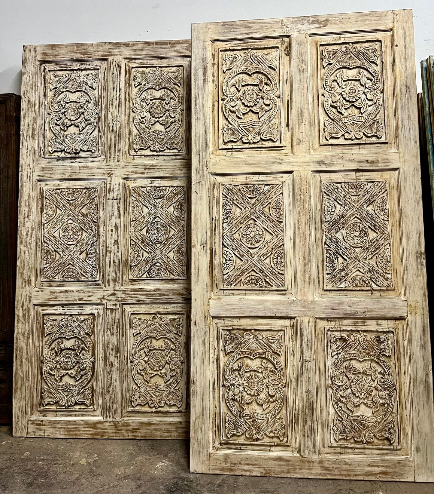 Vintage Carved Barn Door – Whitewash Rustic Reclaimed Farmhouse Door 96x48