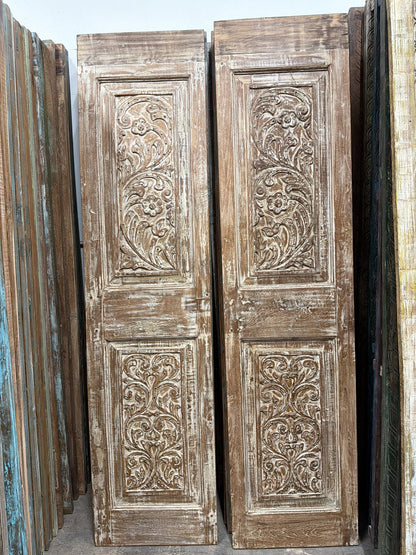 Antique Floral Barn Doors with Studs Carved Hinged or Sliding Double Doors 80x39