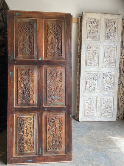Vintage Carved Floral Barn Door – Rustic 6-Panel Farmhouse Statement Door | Country Decor 84x36