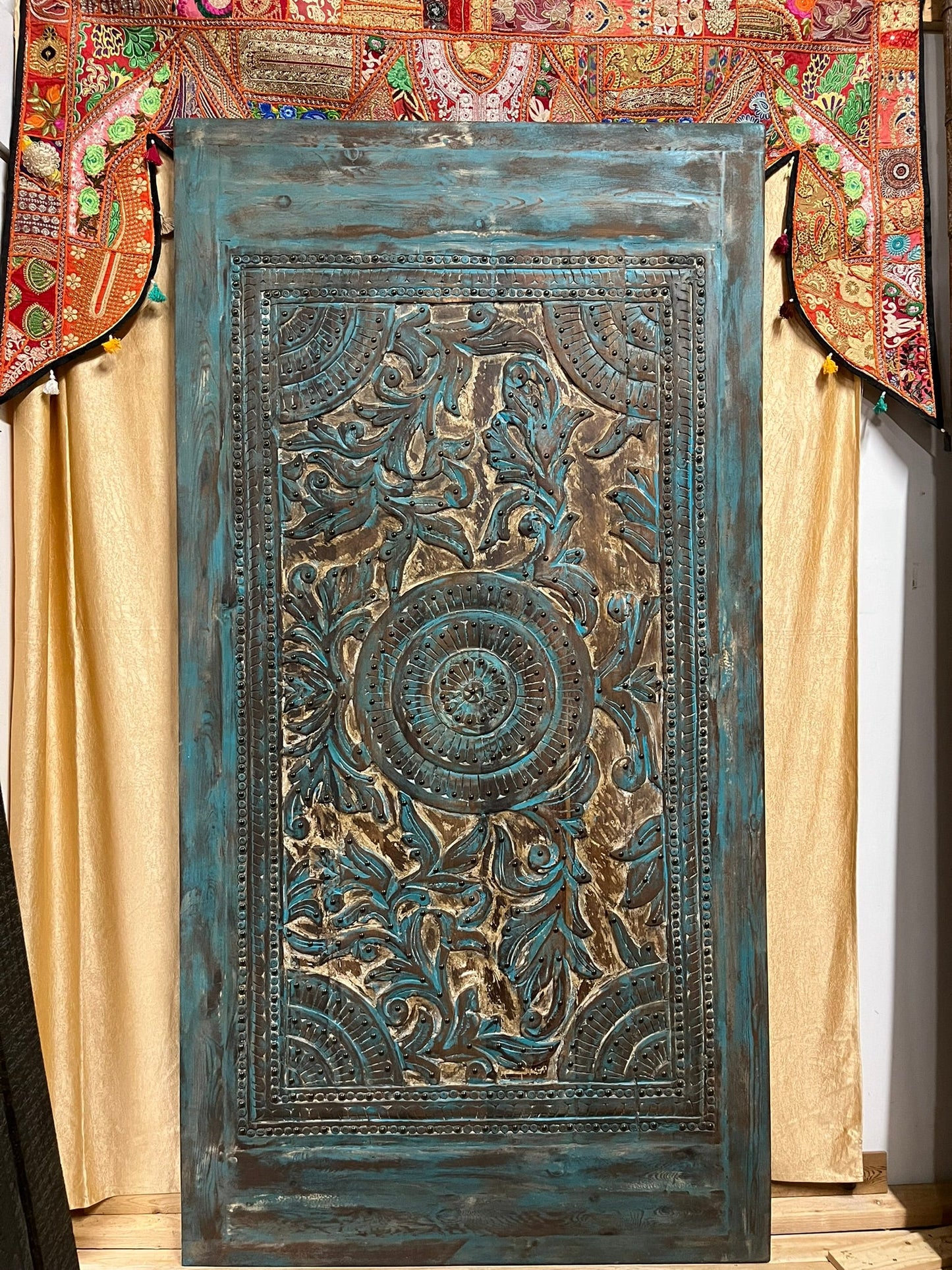 Vintage Carved Lotus Mandala Door Brass Studs Office Library Barndoor 100