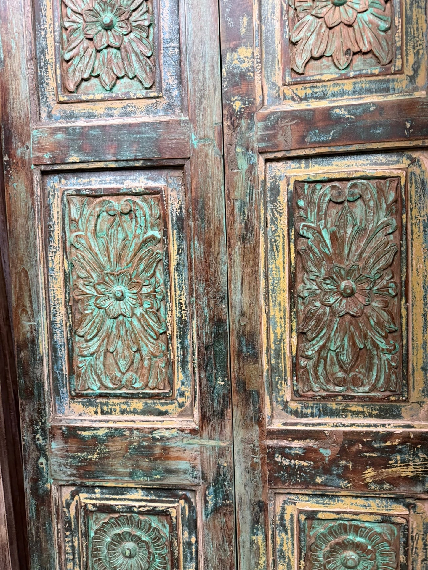 Antique Carved Closet Door Blue Floral Hinged or Sliding Barn Door Panel 80x35