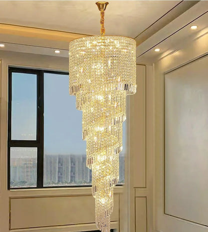 Luxury Modern Crystal Bead Chandelier For Staircase Long Loft Black Light Fixture