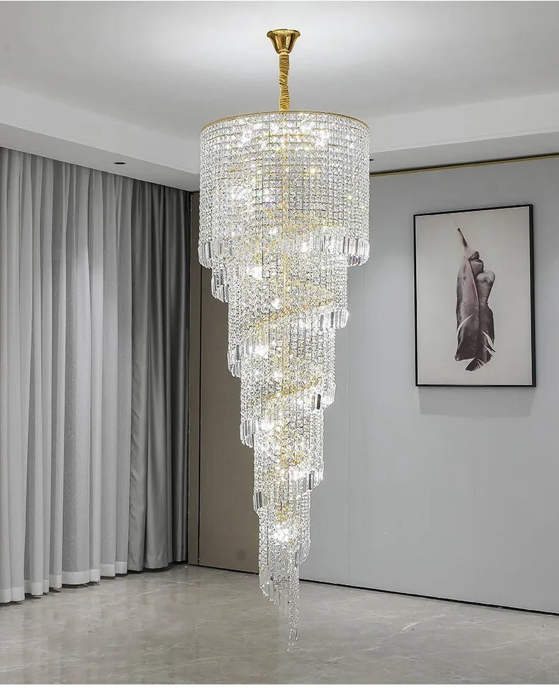 Luxury Modern Crystal Bead Chandelier For Staircase Long Loft Black Light Fixture