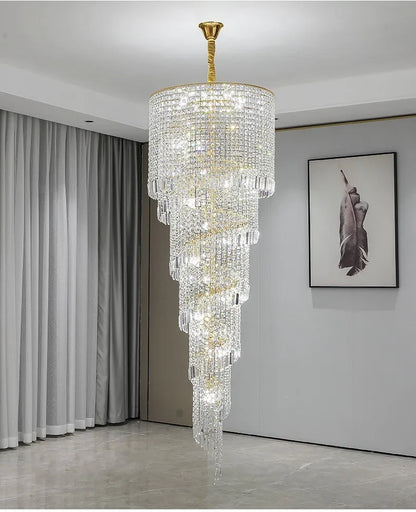 Luxury Modern Crystal Bead Chandelier For Staircase Long Loft Black Light Fixture