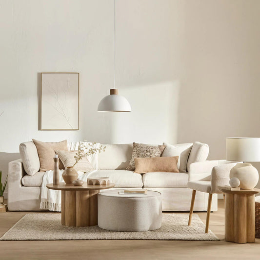 Modern white ceiling light with wooden detail