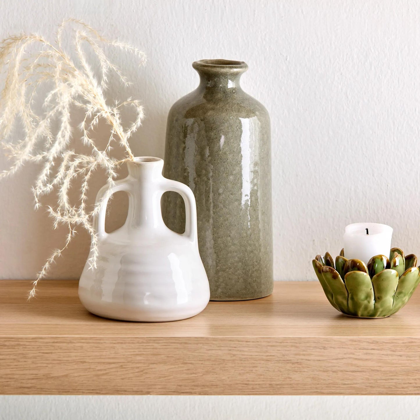 White Ceramic Double-Handle Vase