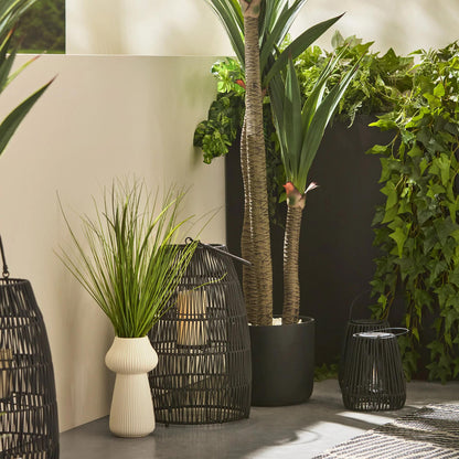 Artificial Grass in Ribbed Ceramic Vase