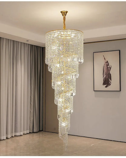 Luxury Modern Crystal Bead Chandelier For Staircase Long Loft Black Light Fixture