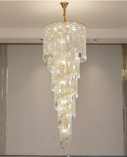 Luxury Modern Crystal Bead Chandelier For Staircase Long Loft Black Light Fixture