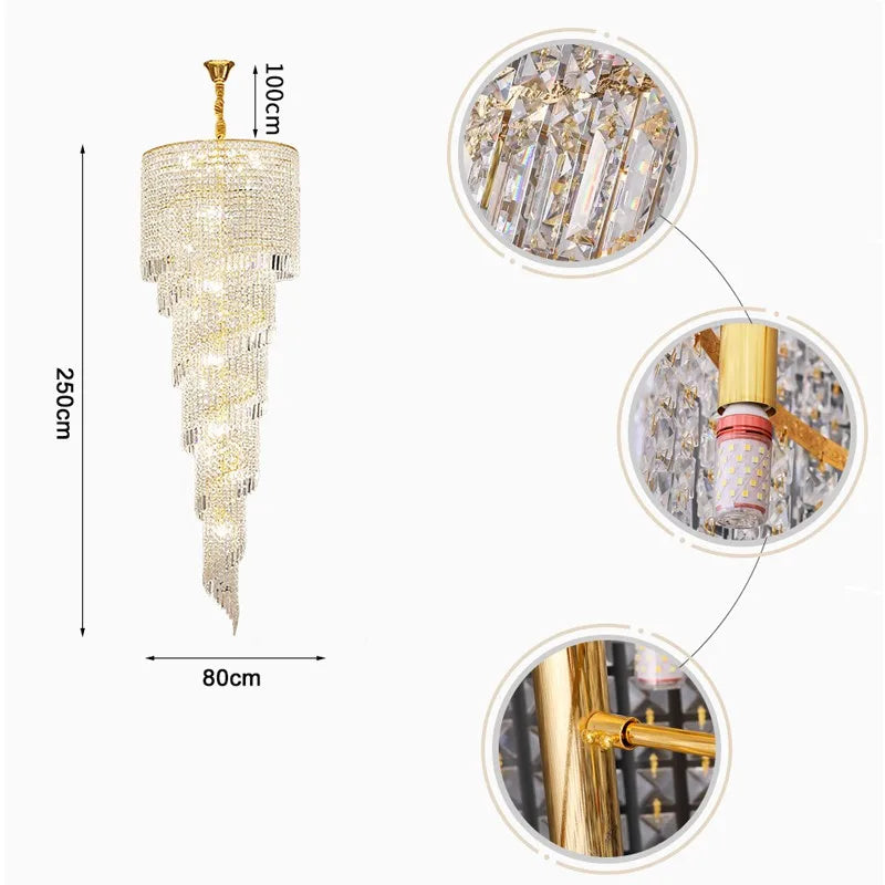 Luxury Modern Crystal Bead Chandelier For Staircase Long Loft Black Light Fixture