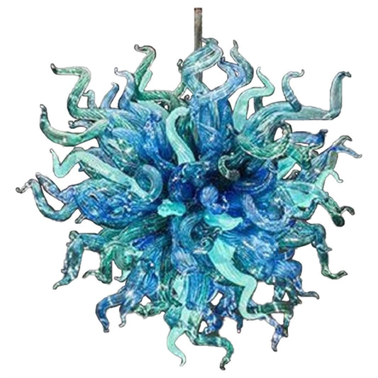 Colored Blue And Green Glass Shade Chandelier With Led Lights Handblown Venetian Glass